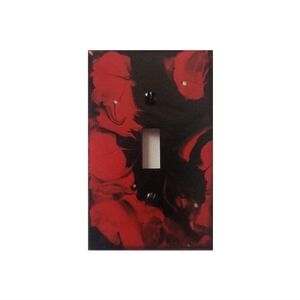 Hand Crafted Red and Black Abstract Design Single Light Switch Plate